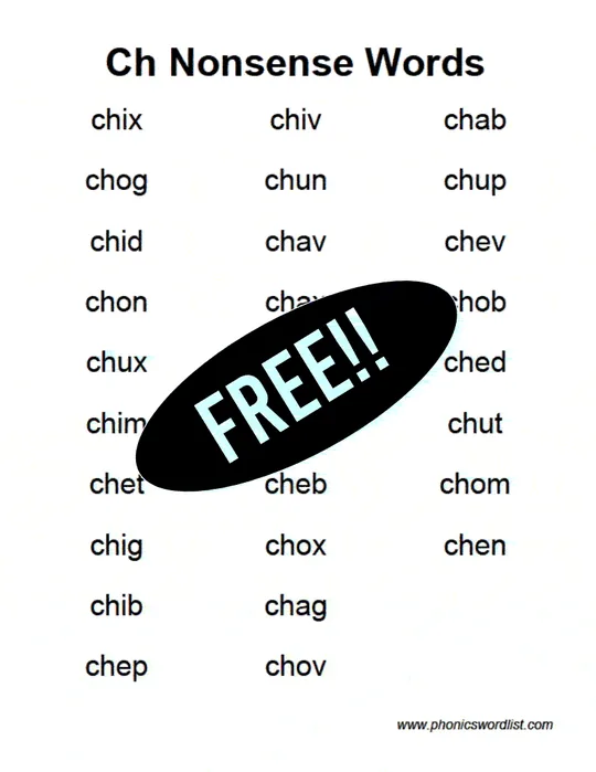 Digraph ch nonsense word list