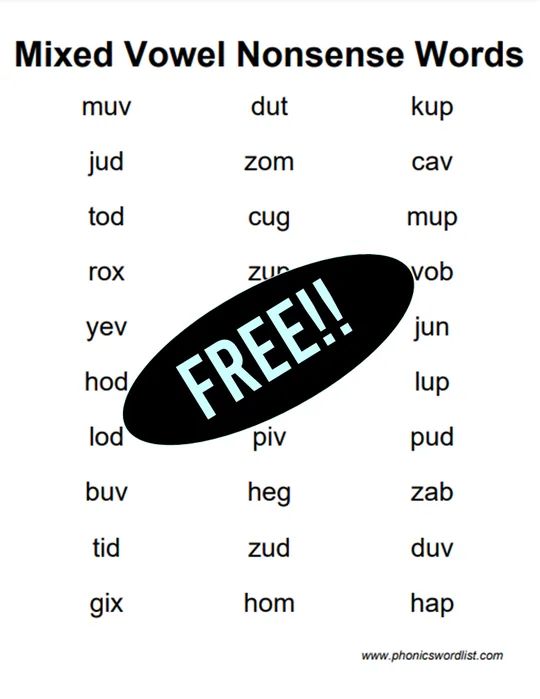 Mixed Vowel CVC Nonsense Word List Thumbnail
