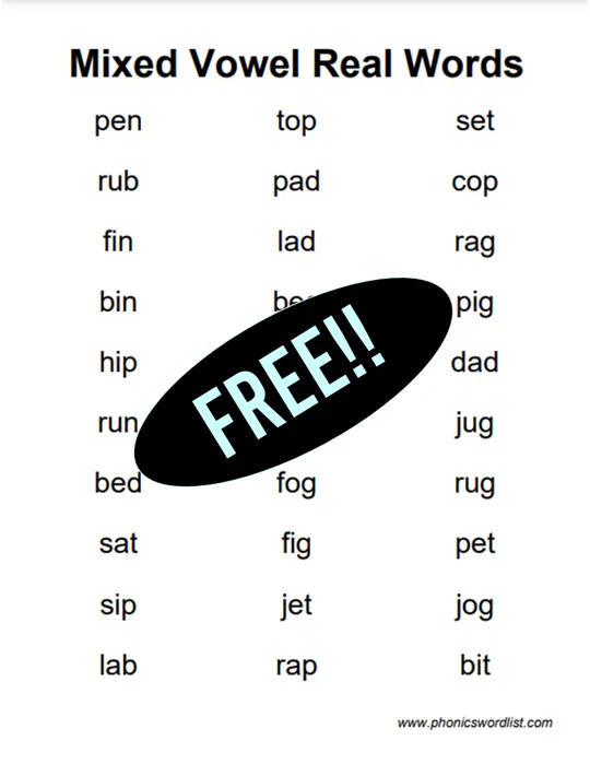 Mixed Vowel CVC Real Word List Thumbnail