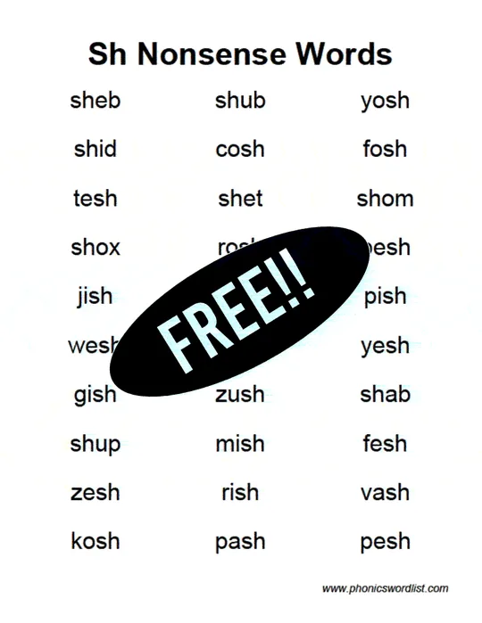 Digraph sh nonsense word list