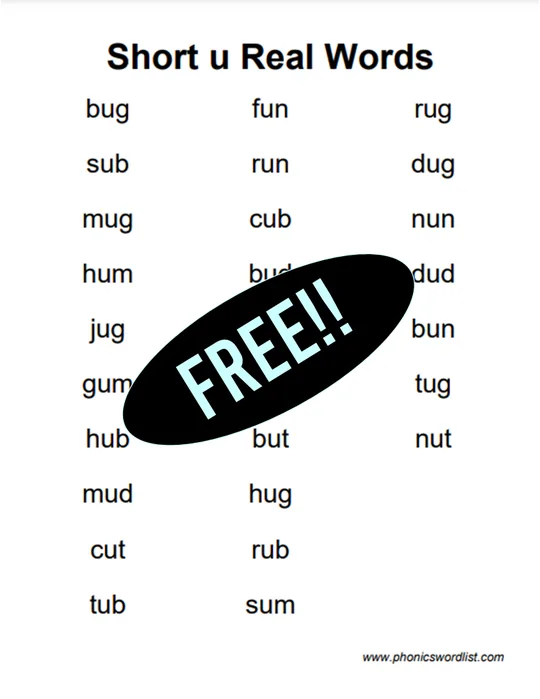 Short U CVC Real Word List Thumbnail