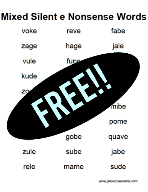 Mixed vowel silent e nonsense word list