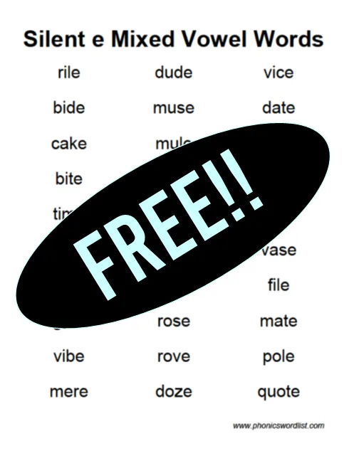Mixed vowel silent e word list