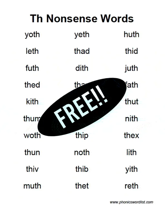 Digraph th nonsense word list