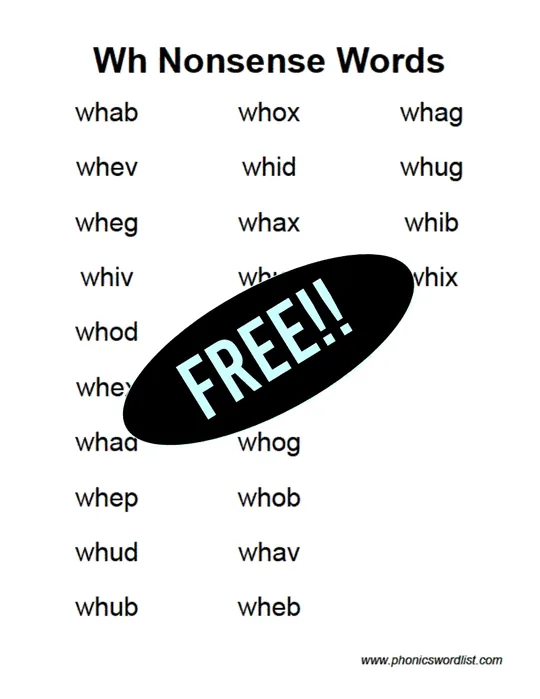 Digraph wh nonsense word list